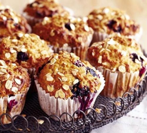 Blueberry and oat muffins in paper cases