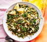 Greek spinach rice with feta in a bowl
