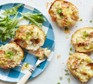 Loaded potato skins filled with bacon, cheese and spring onion