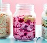 Oats with fruit and peanut butter in jar