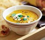Spiced carrot & lentil soup in a bowl