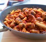 Sausage pasta in a frying pan