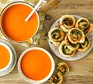 5-veg creamy tomato soup with marmite and spinach pinwheels